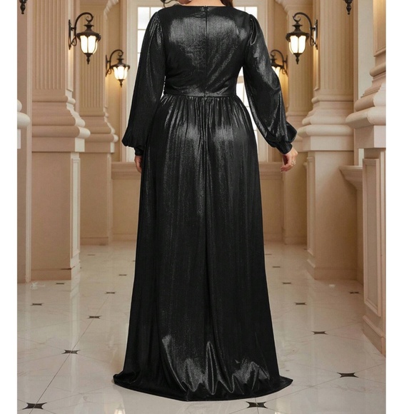 Plus Plunging Neckline High Waisted Split Thigh Wedding Party Formal Dress - Picture 9 of 9